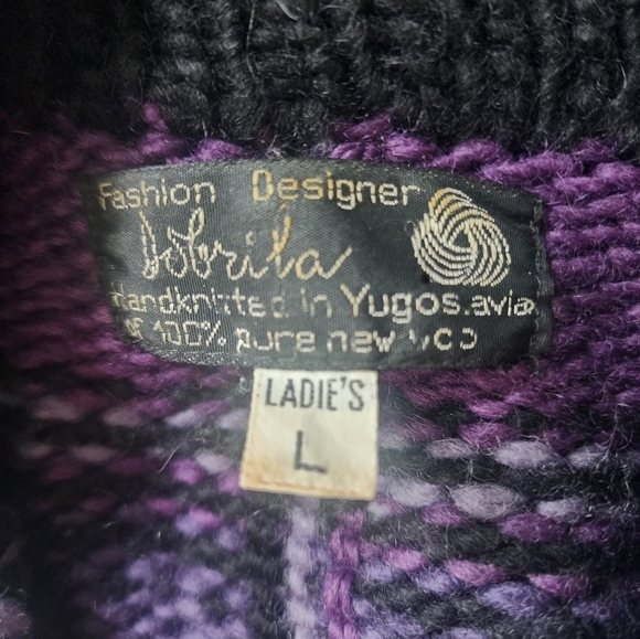 Vintage Dobrila Handknit 100% Wool Sweater Size Large Pockets Retro Plaid. - Picture 9 of 9